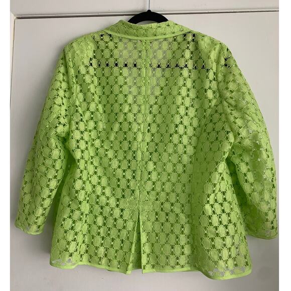 Chico's Jacket Lime Green Lace Cut Out Sheer Button Up 3/4 Sleeves Size 2 US 12 - Picture 9 of 15